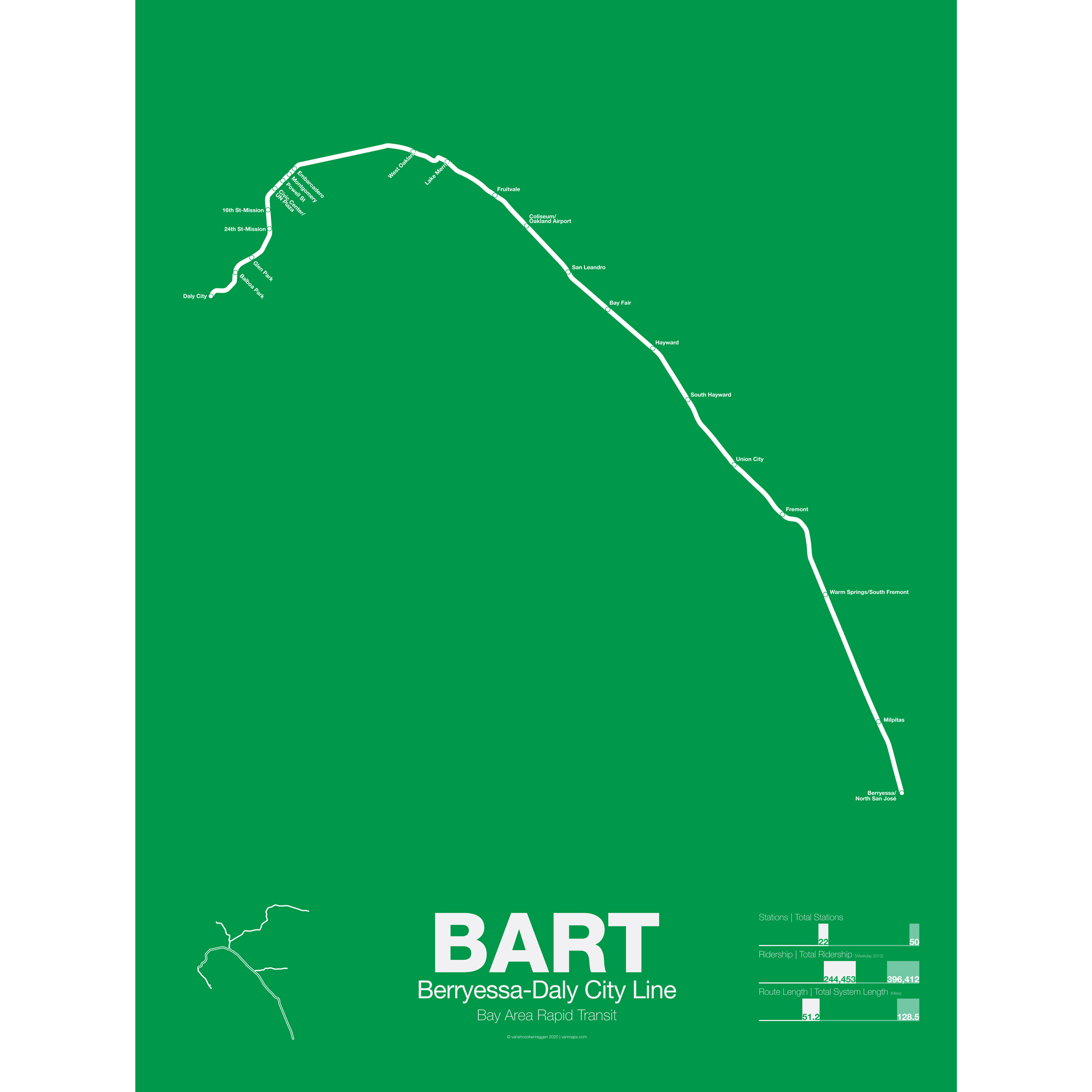 BART BerryessaDaly City Line Poster vanmaps